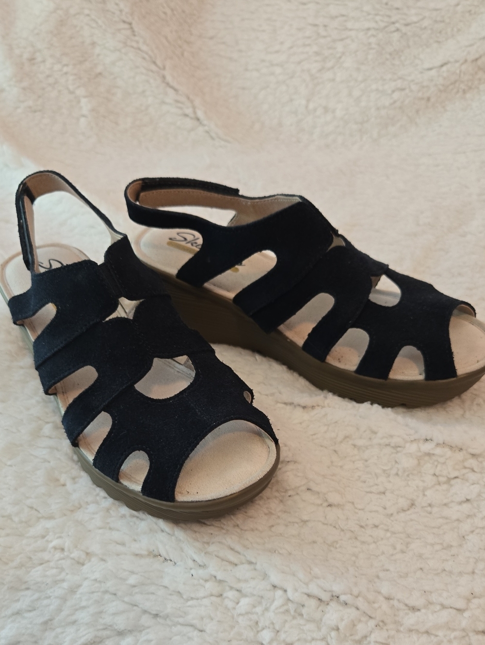 Skechers Navy Blue Suede Slingback Wedge Sandals